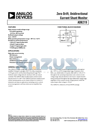 AD8219 datasheet - Zero Drift, Unidirectional Current Shunt Monitor