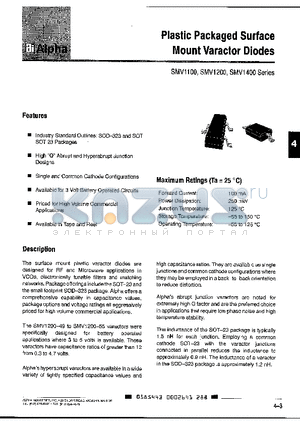 SMV1100 datasheet - Plastic Packaged Surface Mount Varactor Diodes