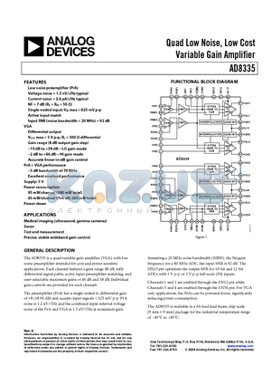 AD8335 datasheet - Quad Low Noise, Low Cost Variable Gain Amplifier