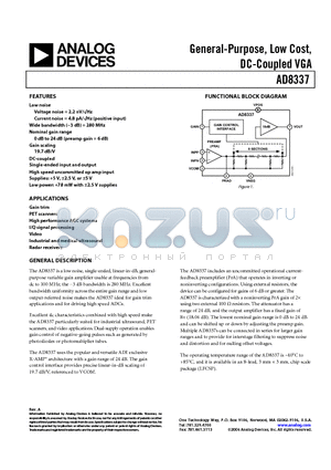 AD8337 datasheet - General-Purpose, Low Cost, DC-Coupled VGA