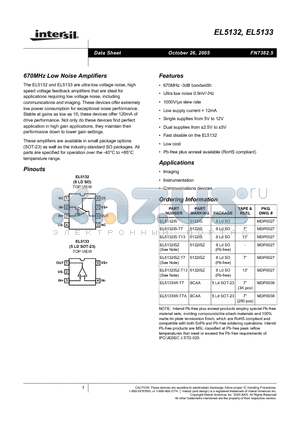 EL5132ISZ datasheet - 670MHz Low Noise Amplifiers