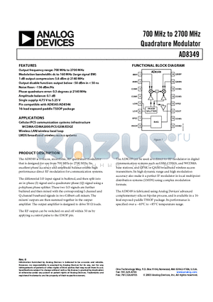 AD8349 datasheet - 700 MHz to 2700 MHz Quadrature Modulator