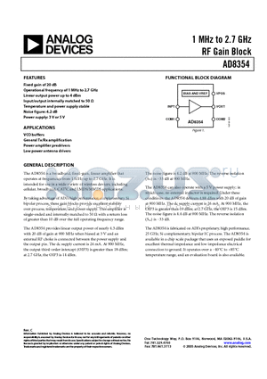 AD8354ACPZ-REEL7 datasheet - 1 MHz to 2.7 GHz RF Gain Block