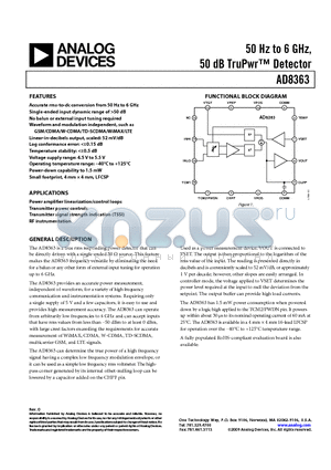 AD8363ACPZ-WP datasheet - 50 Hz to 6 GHz, 50 dB TruPwr Detector