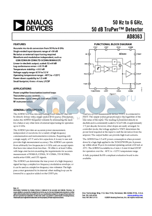 AD8363-EVALZ1 datasheet - 50 Hz to 6 GHz, 50 dB TruPwr Detector