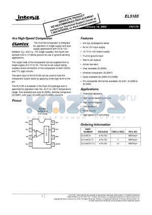 EL5185 datasheet - 4ns High-Speed Comparator