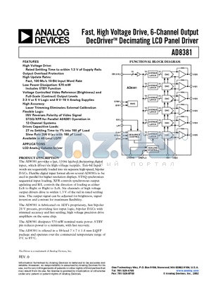 AD8381AST datasheet - Fast, High Voltage Drive, 6-Channel Output DecDriverTM Decimating LCD Panel Driver