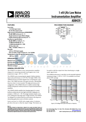 AD8429ARZ-R7 datasheet - 1 nV/Hz Low Noise Instrumentation Amplifier a4 V to a18 V dual supply