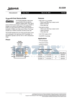 EL5228 datasheet - VCOM with Dual Gamma Buffer