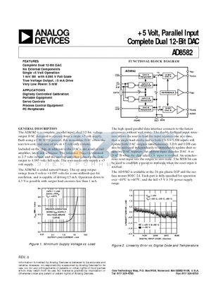 AD8582CHIPS datasheet - 5 Volt, Parallel Input Complete Dual 12-Bit DAC