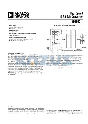 AD9000SD datasheet - High Speed 6-Bit A/D Converter
