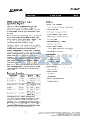 EL5411T datasheet - 60MHz Rail-to-Rail Input-Output Operational Amplifier