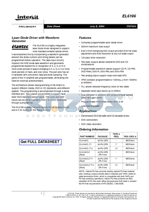 EL6196CLZ-T7 datasheet - Laser Diode Driver with Waveform Generator