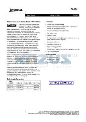 EL6211CU datasheet - 3-Channel Laser Diode Driver  Oscillator
