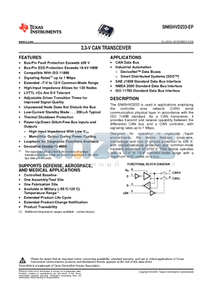 SN65HVD233MDREP datasheet - 3.3-V CAN TRANSCEIVER