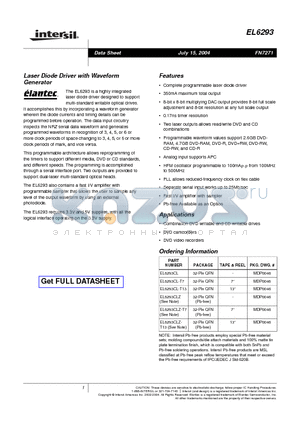 EL6293CLZ datasheet - Laser Diode Driver with Waveform Generator