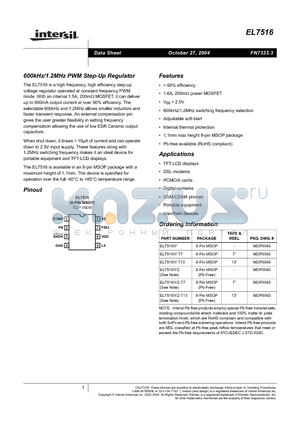 EL7516IY datasheet - 600kHz/1.2MHz PWM Step-Up Regulator