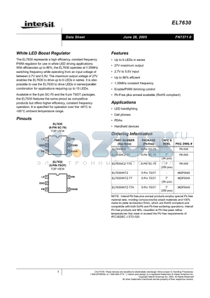EL7630IWTZ-T7 datasheet - White LED Boost Regulator