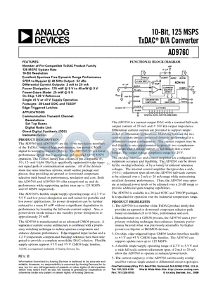 AD9760ARUZ datasheet - 10-Bit, 125 MSPS TxDAC^ D/A Converter