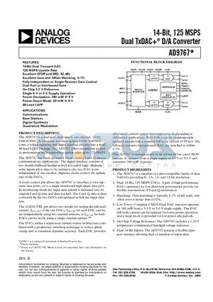 AD9767-EB datasheet - 14-Bit, 125 MSPS Dual TxDAC D/A Converter