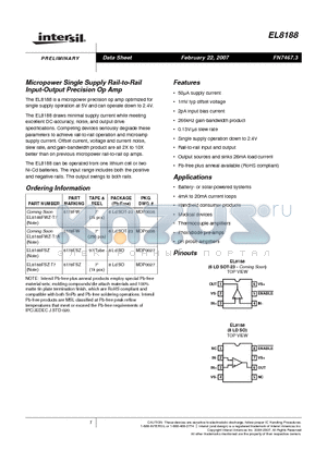 EL8188FSZ datasheet - Micropower Single Supply Rail-to-Rail Input-Output Precision Op Amp