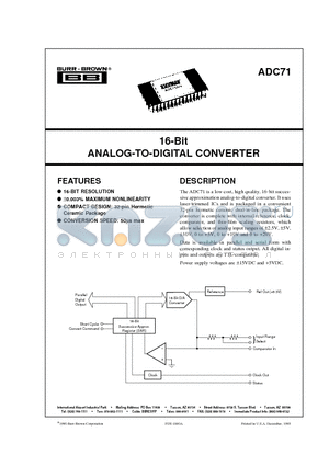 ADC71KG datasheet - 16-Bit ANALOG-TO-DIGITAL CONVERTER