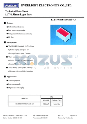 ELB-1010SURD/S530-A3 datasheet - 12.8 * 6.3mm Light Bars