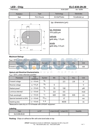 ELC-630-29-20 datasheet - LED - Chip