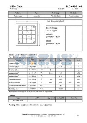 ELC-655-21-05 datasheet - LED - Chip