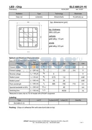 ELC-685-21-15 datasheet - LED - Chip