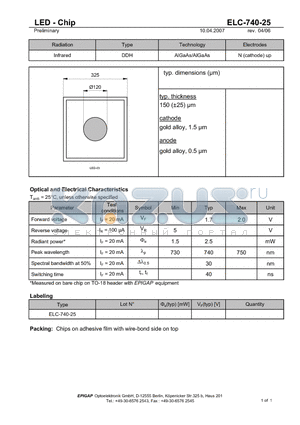 ELC-740-25 datasheet - LED - Chip