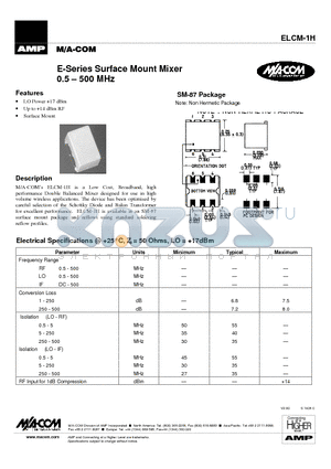 ELCM-1H datasheet - E-Series Surface Mount Mixer 0.5 - 500 MHz