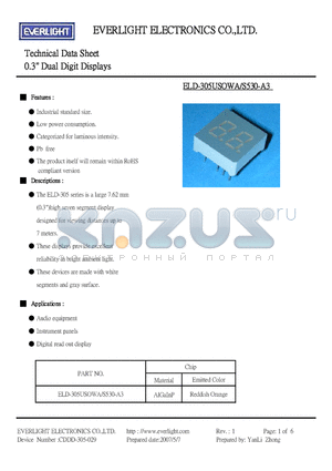 ELD-305USOWA-S530-A3 datasheet - 0.3 inch Dual Digit Displays