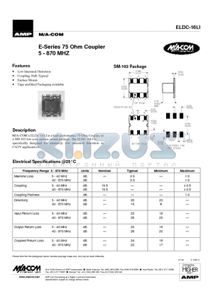 ELDC-16LI datasheet - E-Series 75 Ohm Coupler 5 - 870 MHZ