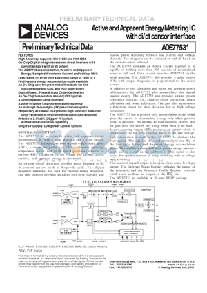 ADE7753 datasheet - Active and Apparent Energy Metering IC with di/dt sensor interface