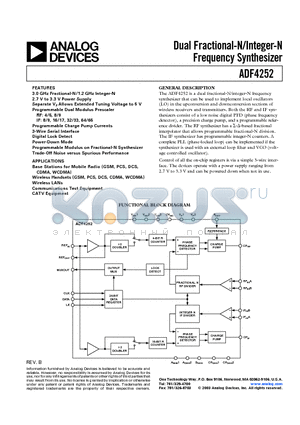 ADF4252 datasheet - Dual Fractional-N/Integer-N Frequency Synthesizer