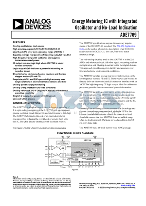 ADE7769AR datasheet - Energy Metering IC with Integrated Oscillator and No-Load Indication