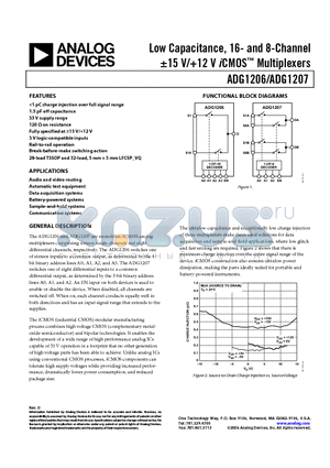 ADG1207YRUZ datasheet - Low Capacitance, 16- and 8-Channel -15 V/12 V iCMOS Multiplexers