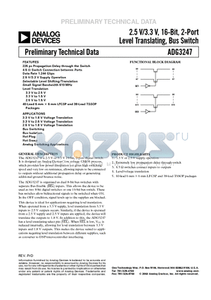 ADG3247 datasheet - 2.5 V/3.3 V, 16-Bit, 2-Port Level Translating, Bus Switch