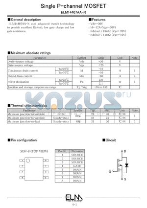 ELM14407AA-N datasheet - Single P-channel MOSFET
