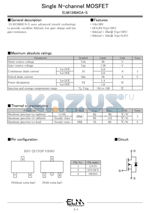 ELM13404CA datasheet - Single N-channel MOSFET