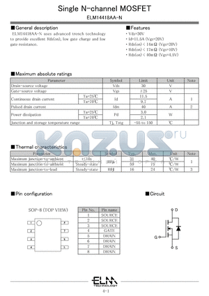 ELM14418AA-N datasheet - Single N-channel MOSFET