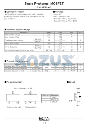 ELM13409CA datasheet - Single P-channel MOSFET