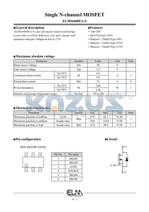 ELM16400EA-S datasheet - Single N-channel MOSFET