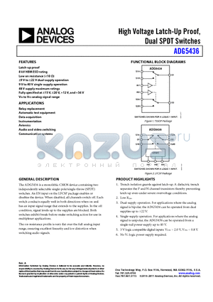 ADG5436BRUZ-REEL7 datasheet - High Voltage Latch-Up Proof, Dual SPDT Switches