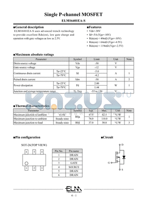 ELM16401EA-S datasheet - Single P-channel MOSFET