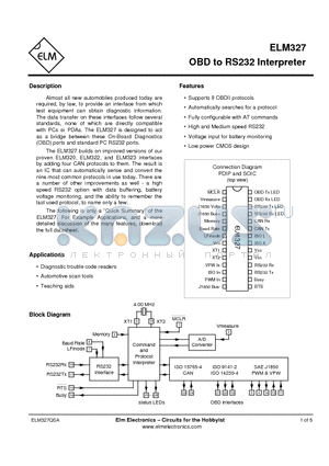 ELM327M datasheet - OBD to RS232 Interpreter