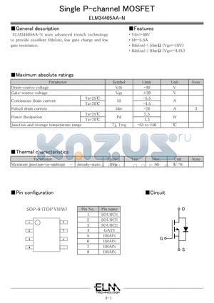 ELM34405AA-S datasheet - Single P-channel MOSFET