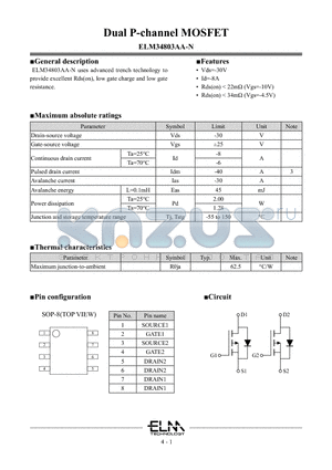 ELM34803AA-N datasheet - Dual P-channel MOSFET