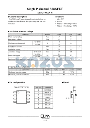 ELM34409AA-N datasheet - Single P-channel MOSFET